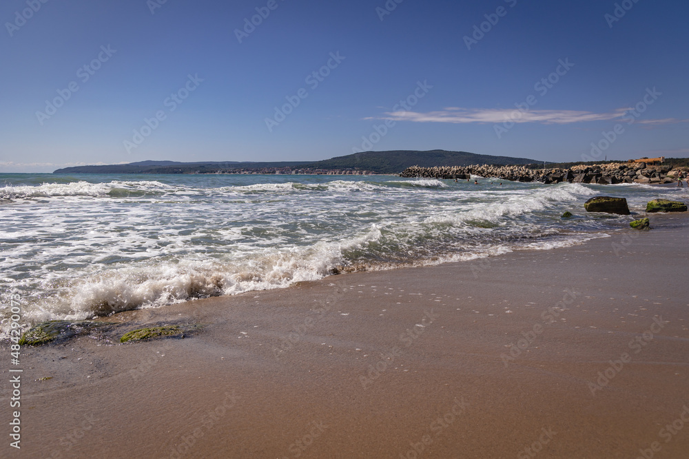 Sandy Black Sea beach in Byala town, Bulgaria