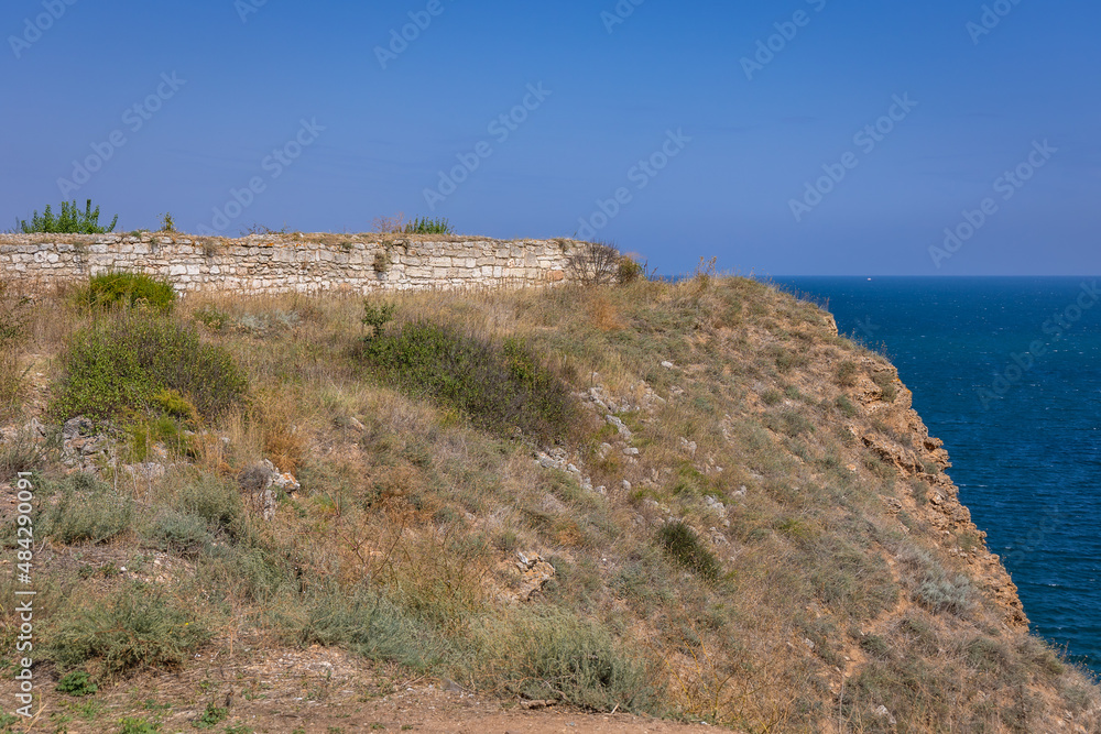 Historic walls of Cape Kaliakra on Black Sea coast in Bulgaria