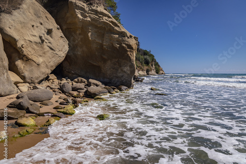 Rocks on Black Sea beach in Byala town, Bulgaria