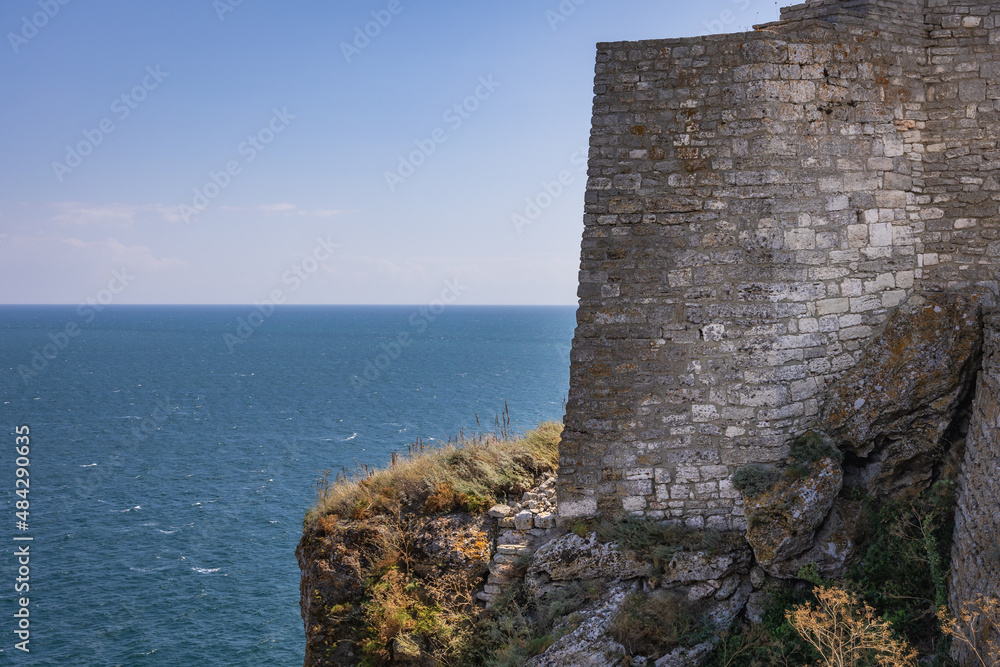 Renovated walls of ancient fort on Cape Kaliakra on Black Sea coast in Bulgaria