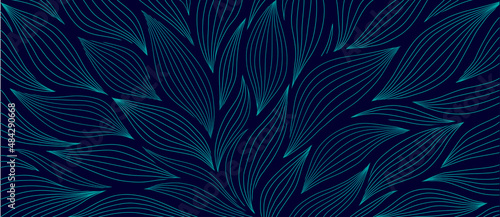 Luxury floral pattern with hand drawn leaves. Elegant astract background in minimalistic linear style.