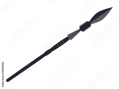  Long warrior spear javelin with and arrowhead. African, tribal weapon. illustration on a white background. Vector.