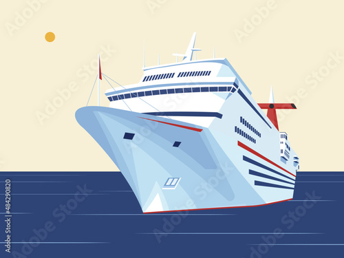 Cruise ship illustration. Flat design color design. Holiday, travel illustration. Yacht vector.