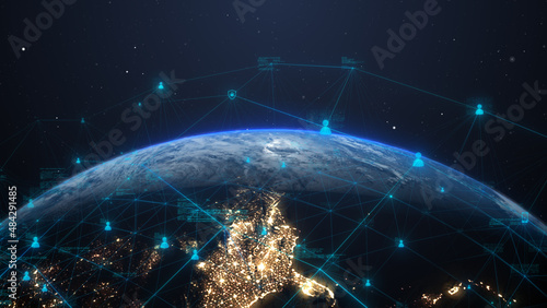 Global cybersecurity of information technology data cloud computing network connectivity  - Conceptual 3D Illustration Render