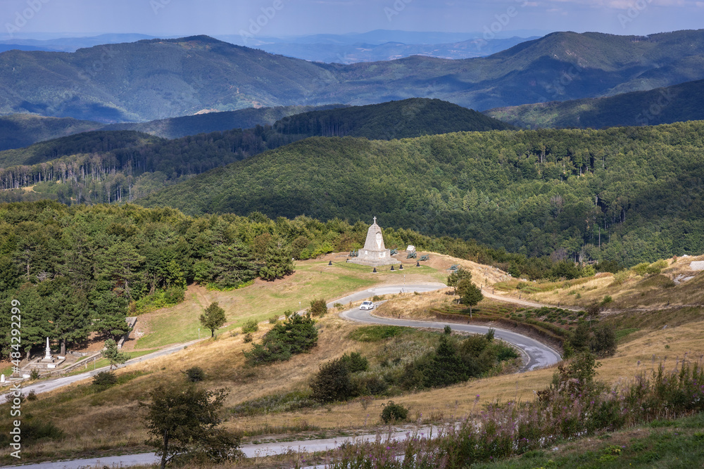 Path to memorial of Russian Tsar Alexander II on Shipka Pass, Balkan Mountains in Bulgaria