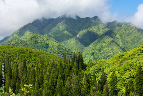 Canvas Print Hawaii mountain landscape with clouds