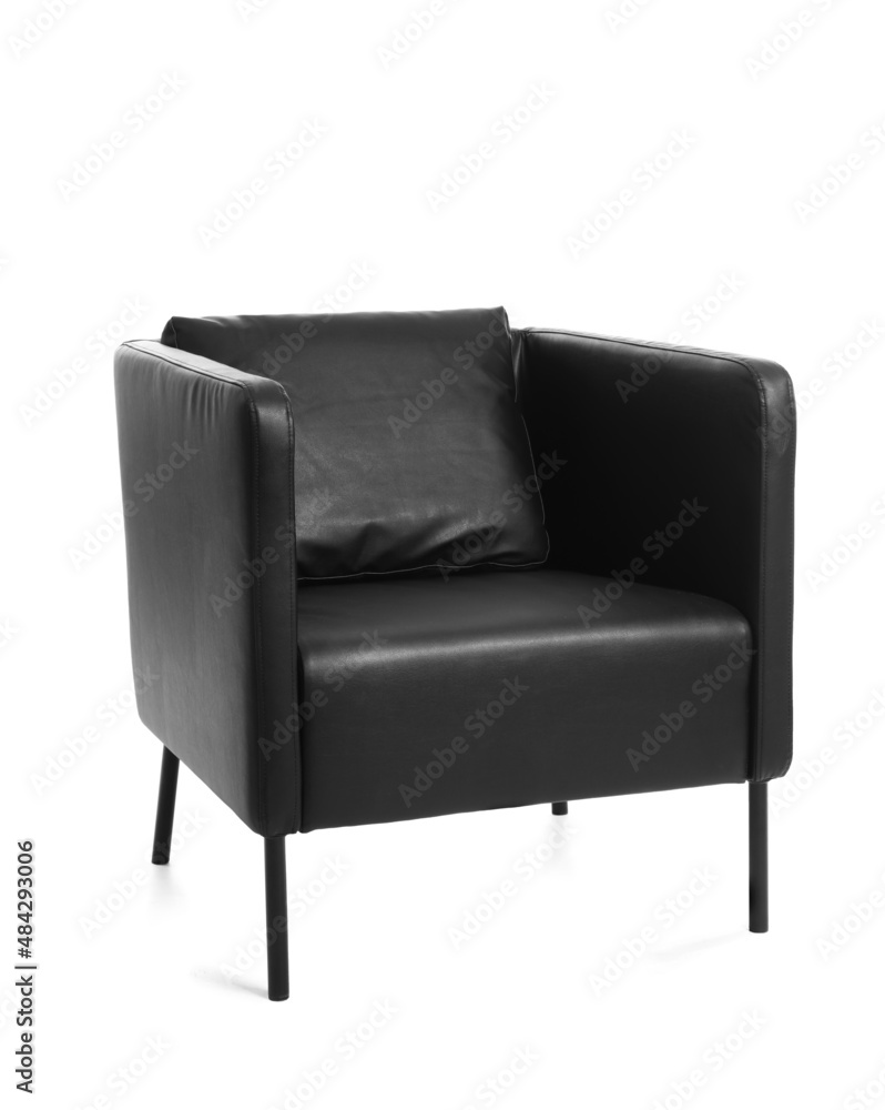 Black leather armchair on white background Black leather armchair on white background