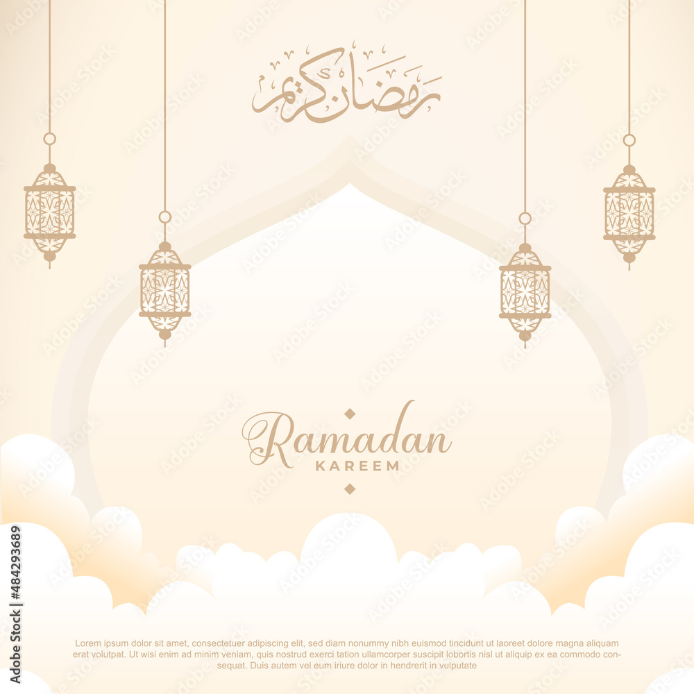 Naklejka premium Ramadan backgrounds vector, Ramadan Kareem Arabic pattern background with cloud