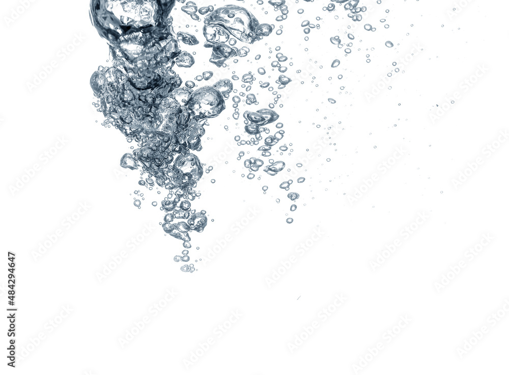 Clear water with air bubbles on white background Clear water with air bubbles on white background