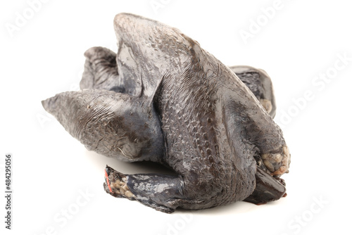 Whole Black Chicken, Silkie, Isolated On White Background