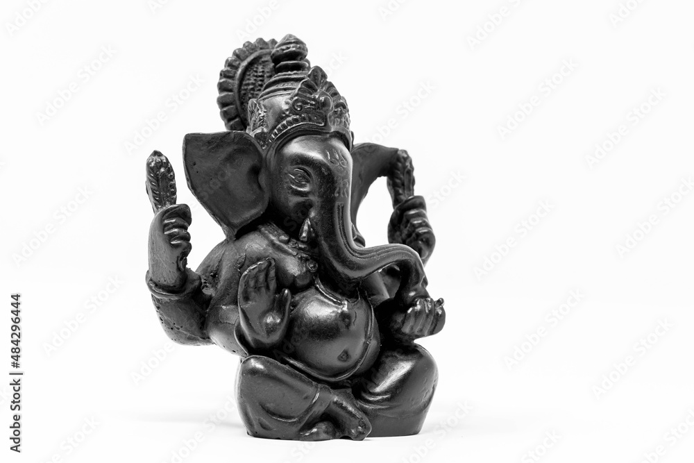 Close up black statue of Lord Ganesha isolated Close up black statue of Lord Ganesha isolated