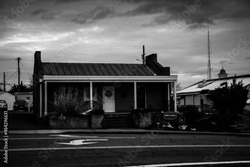 A greyscale view of the town hall building in Stanardsville, Virginia, USA photo