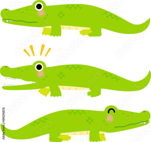 緑色のワニのイラストセット