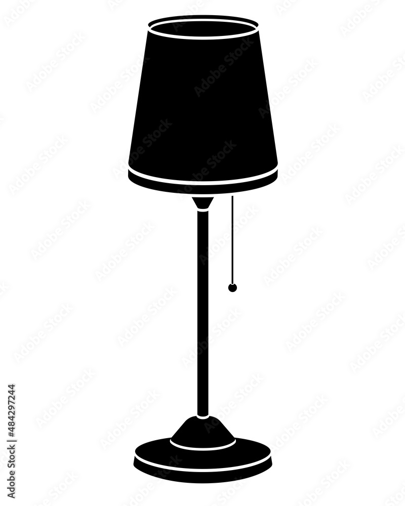 Vintage table lamp on a leg with a lampshade - vector silhouette