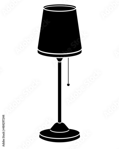 Vintage table lamp on a leg with a lampshade - vector silhouette picture for a logo or pictogram with an interior item. Scandinavian style table lamp - silhouette sign or icon