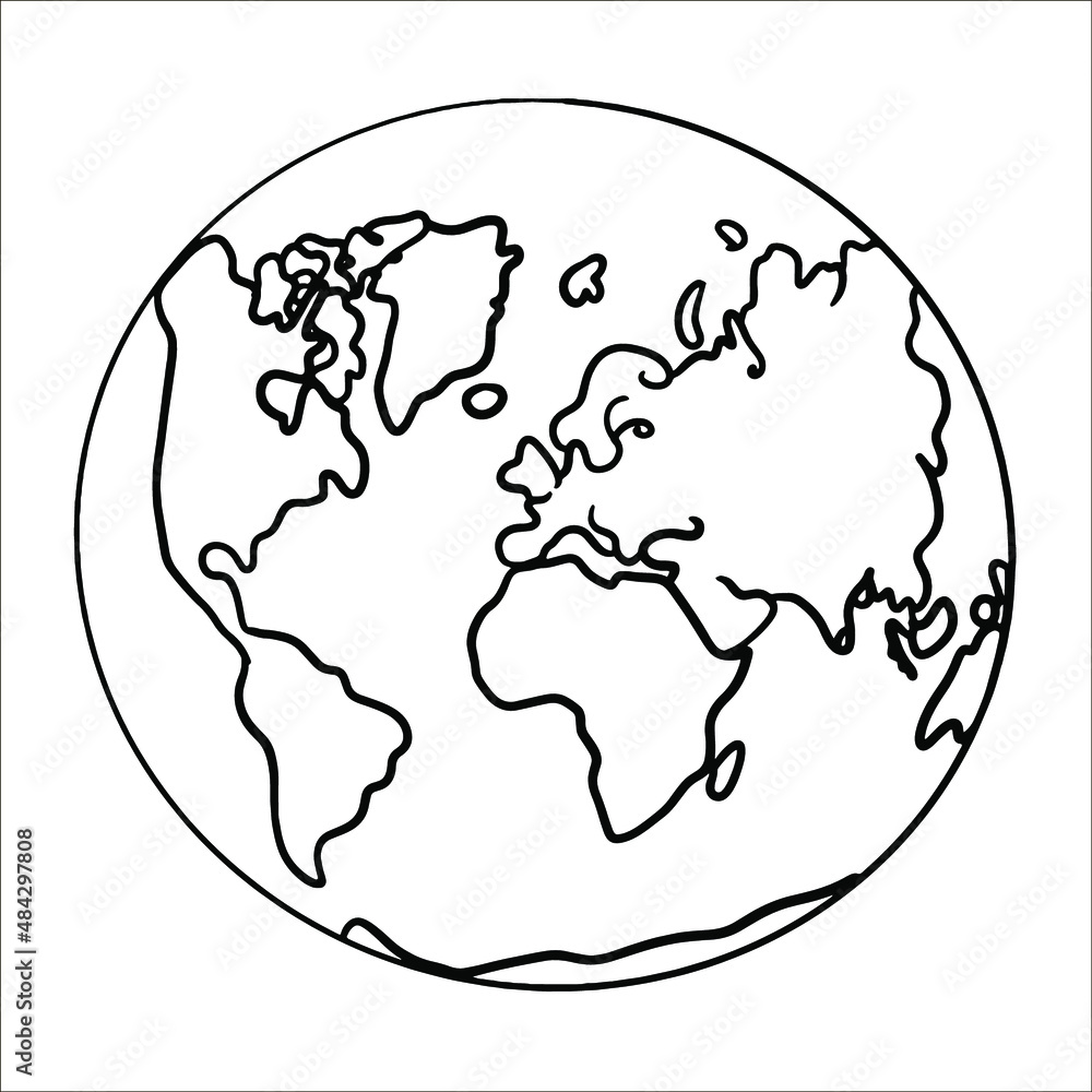 Vector illustration of a linear doodle 
map globe planet earth
Simple stylized drawing. 