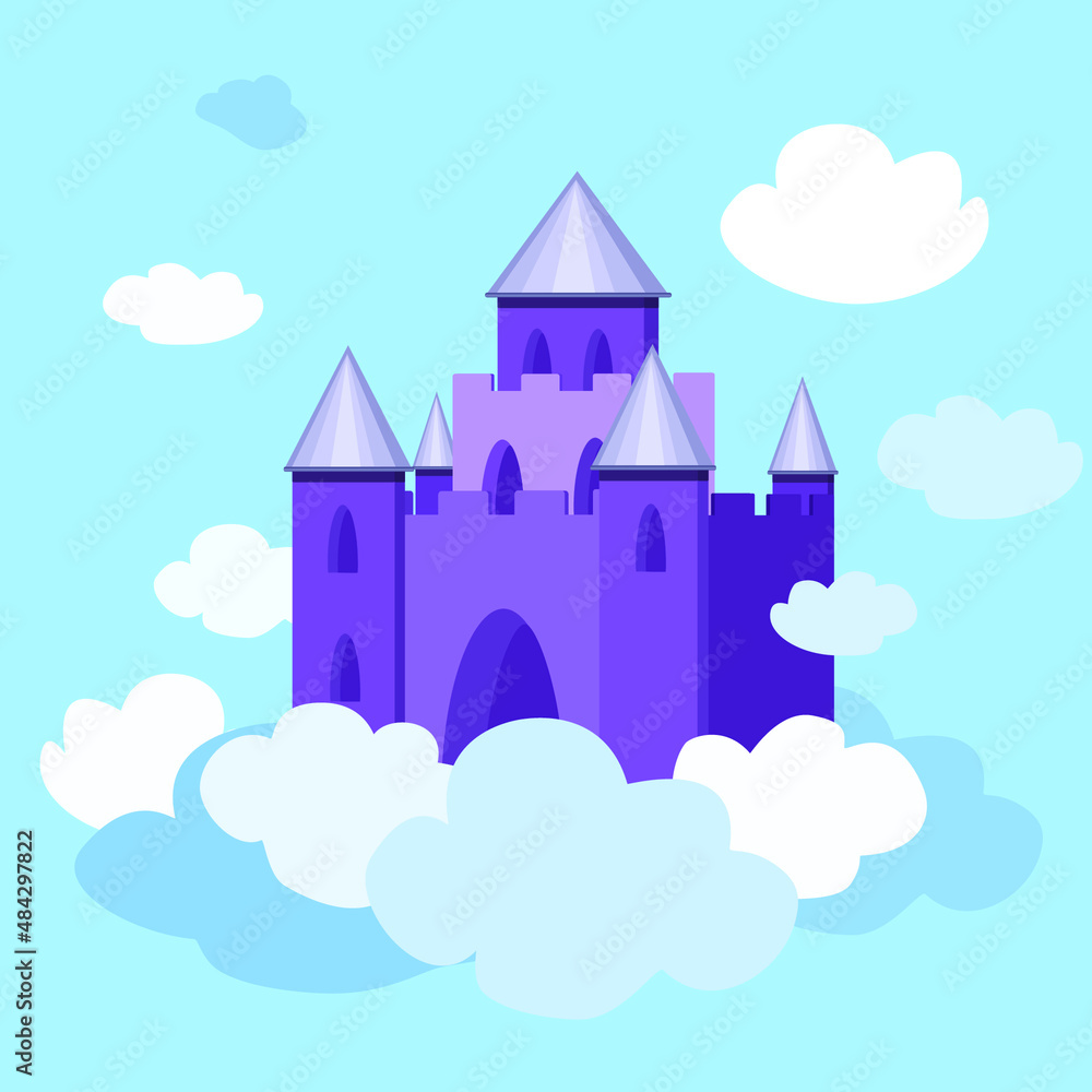 vector illustration of a fairytale castle in the clouds, children's illustration. fairy world 