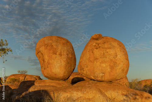 sunset shot of pair rocks at the devil's marbles in the northern territory of australia © chris
