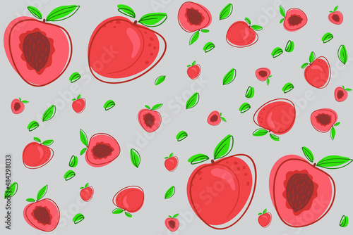 Vector illustration of juicy sweet peaches on a gray background. Background, wallpaper. For textile printing or wrapping paper 