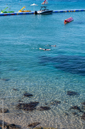 Crystal clear blue water of Mediterranean sea on Fig tree beach in Protaras, Cyprus