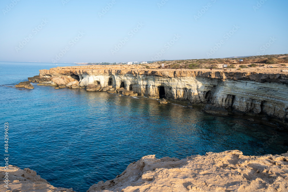National park Cape Greko, view on natural sea caves and turquoise water of Mediterranean Sea, Cyprus