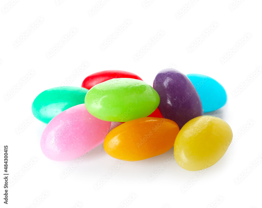 Multicolored jelly beans on white background Multicolored jelly beans on white background