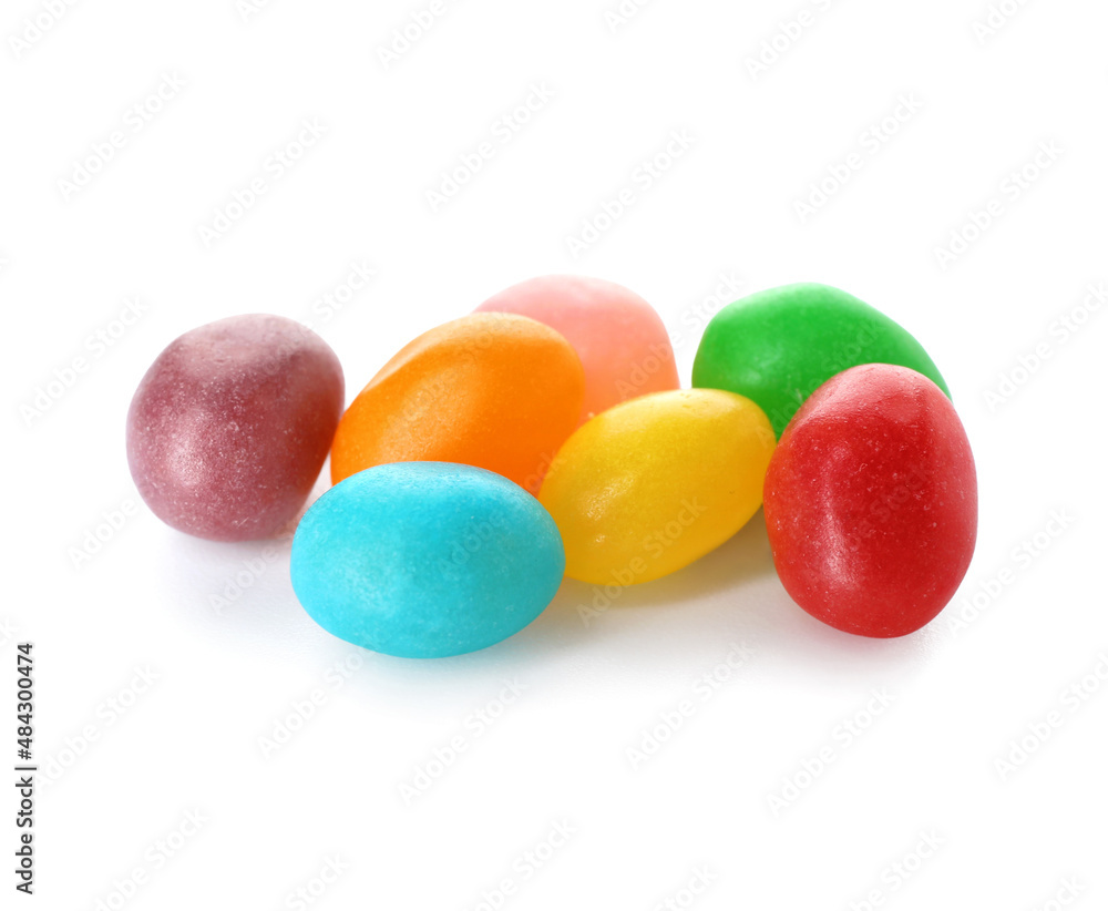 Multicolored jelly beans on white background Multicolored jelly beans on white background