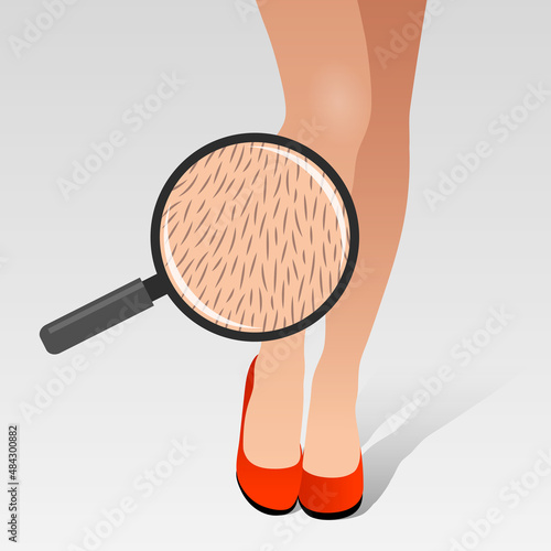 Beautiful woman's legs and hair seen through magnifying glass