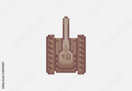 Illustration of a computer game tank top view in pixel art style