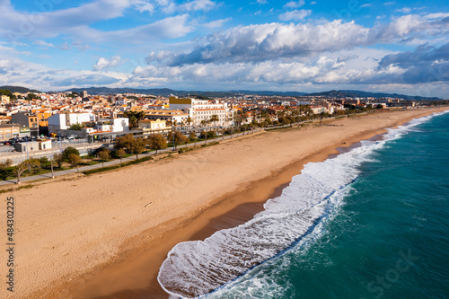 Aerial photo of Mediterranean coast in Malgrat de Mar, Catalonia, Spain. photo