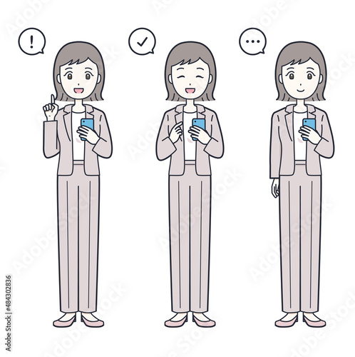 スマホを操作する女性のイラスト素材