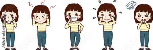 調子の悪い女の子のセットイラスト。