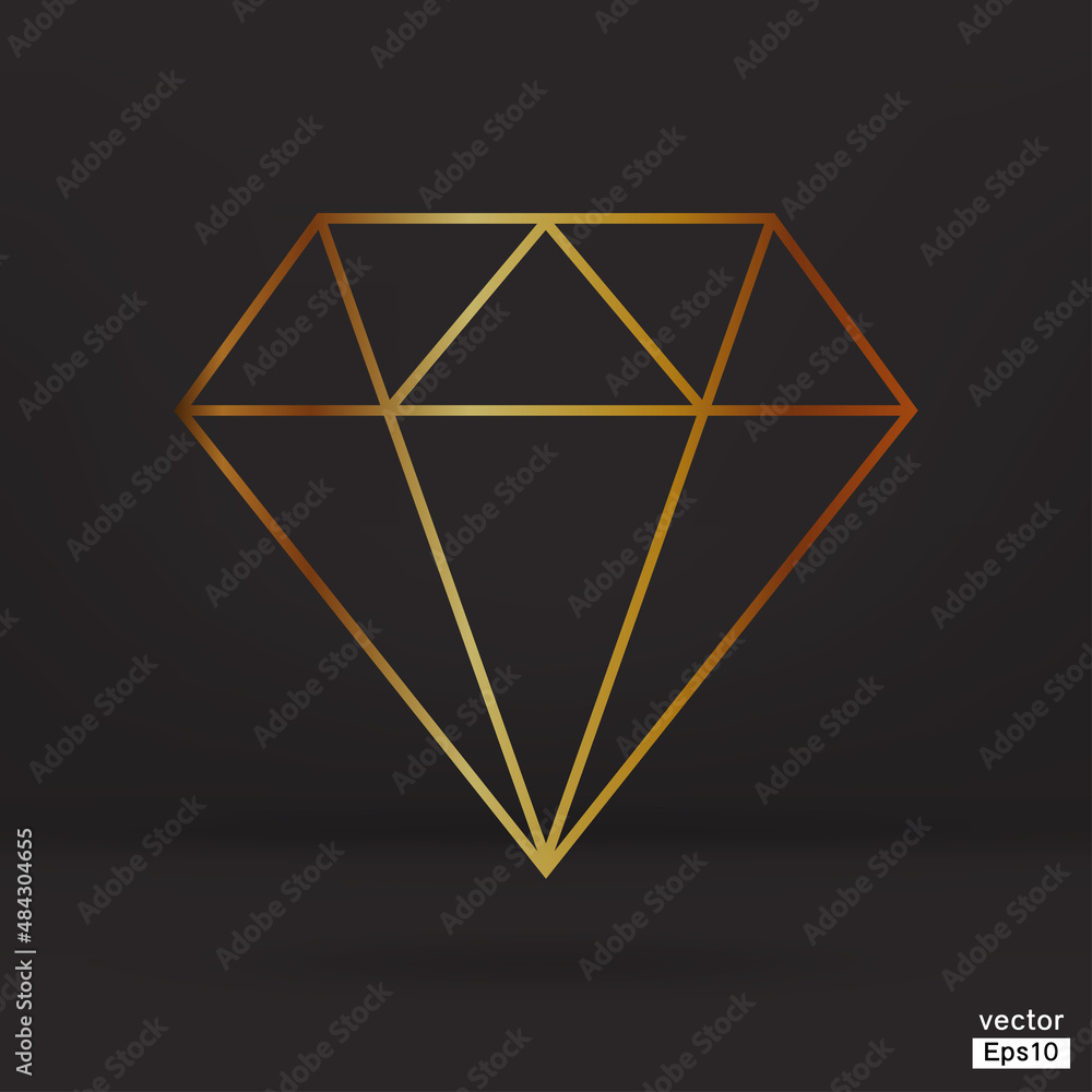Dimond jewelry icon with gold color isolated on blacl background vector. vector line icon. Dimond jewelry icon with gold color isolated on blacl background vector. vector line icon.
