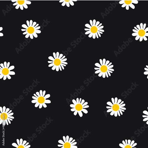 Vector Seamless Flower White and Yellow at Black Background   © Om Yos