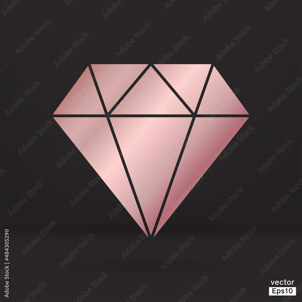 Dimond jewelry icon with gold rose color isolated on blacl background vector. vector line icon.