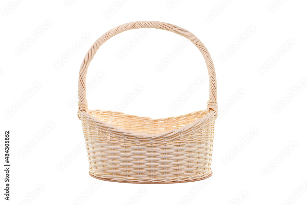 empty wicker basket Natural Materials Rattan Bamboo Wood Used To Decorate Dishes Bread Fruit Flowers Isolated On White Background
