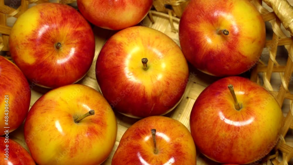 Fresh ripe red apples rotation background. Loop motion Fresh ripe red apples rotation background. Loop motion