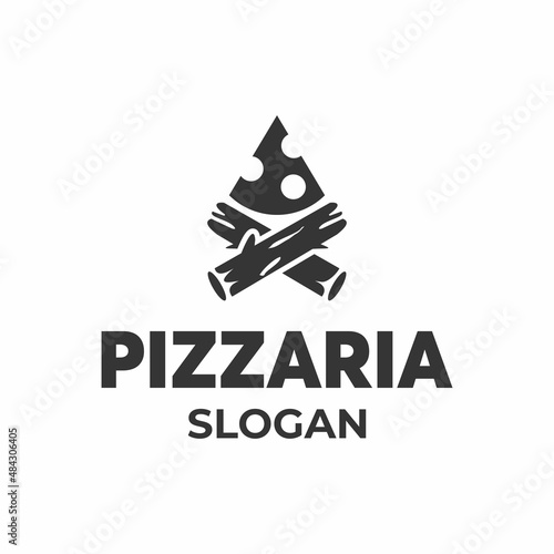 pizza wood fire logo vector black and white