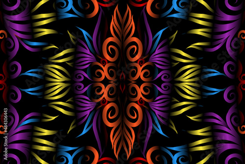 colourful caleidoscope classic gradient flower art pattern of traditional tenun batik ethnic dayak ornament for wallpaper ads background sticker or clothing