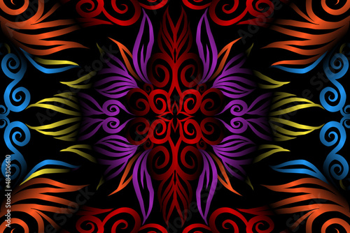 colourful caleidoscope classic gradient flower art pattern of traditional tenun batik ethnic dayak ornament for wallpaper ads background sticker or clothing