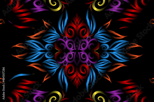 colourful caleidoscope classic gradient flower art pattern of traditional tenun batik ethnic dayak ornament for wallpaper ads background sticker or clothing