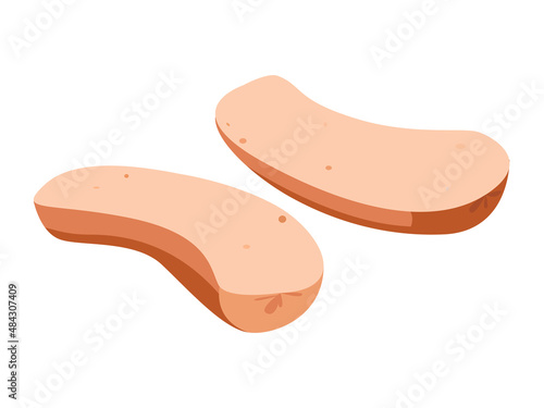 Illustration cut sausage on white background. Vector illustration.