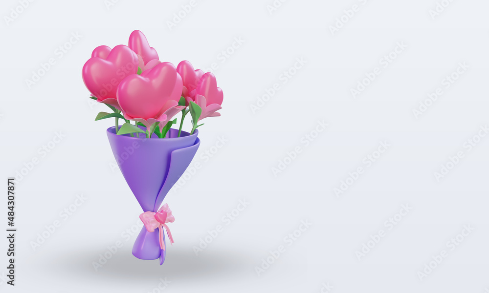 3d Valentine day Bucket Flower icon rendering left view