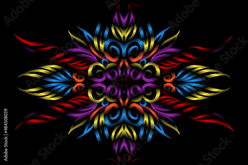 colourful caleidoscope classic gradient flower art pattern of traditional tenun batik ethnic dayak ornament for wallpaper ads background sticker or clothing