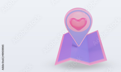 3d Valentine day Map location icon rendering Top view