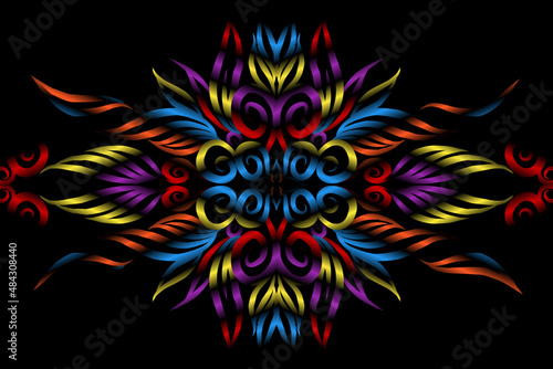 colourful caleidoscope classic gradient flower art pattern of traditional tenun batik ethnic dayak ornament for wallpaper ads background sticker or clothing