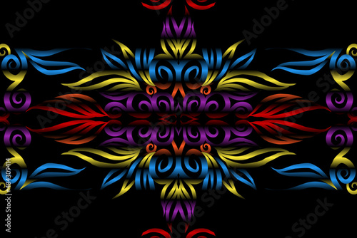 colourful caleidoscope classic gradient flower art pattern of traditional tenun batik ethnic dayak ornament for wallpaper ads background sticker or clothing