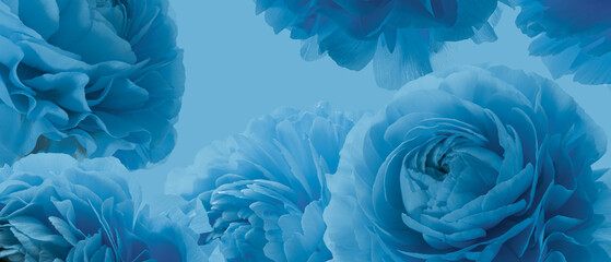 Blue flowers buds on blue background. Floral pattern.