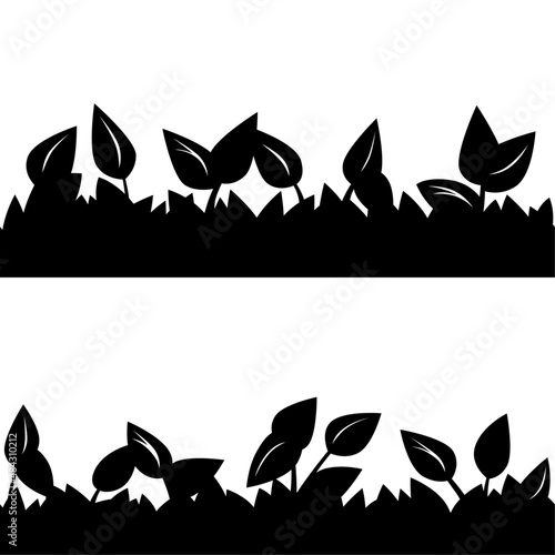 Vector Collection Set of Seamless Grass Silhouettes