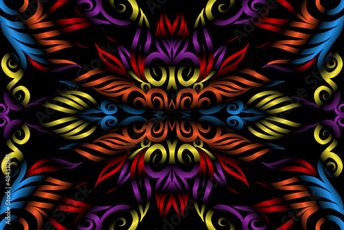 colourful caleidoscope classic gradient flower art pattern of traditional tenun batik ethnic dayak ornament for wallpaper ads background sticker or clothing